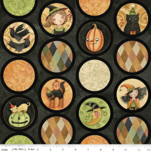 Halloween-Whimsy-Circles-CD11825-BLACK Teresa Kogut Circles on black background with Halloween motifs